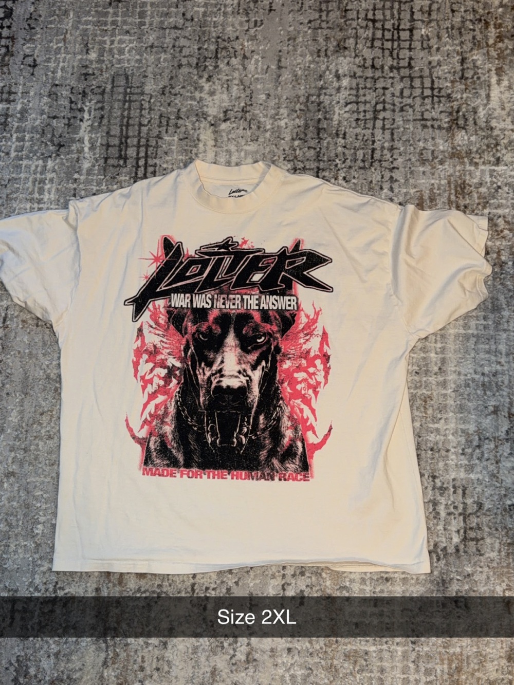 Lover Graphic Dog Tee in White with Pink and Black Print